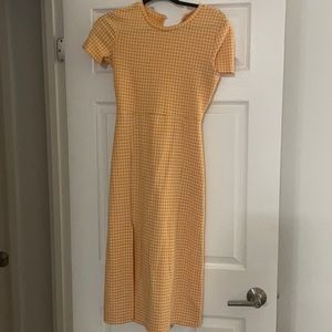 Gingham midi dress with slit